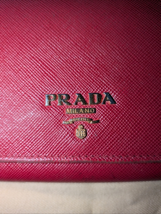 Prada Handbags - Prada Saffiano Logo Wallet Red Trifold.